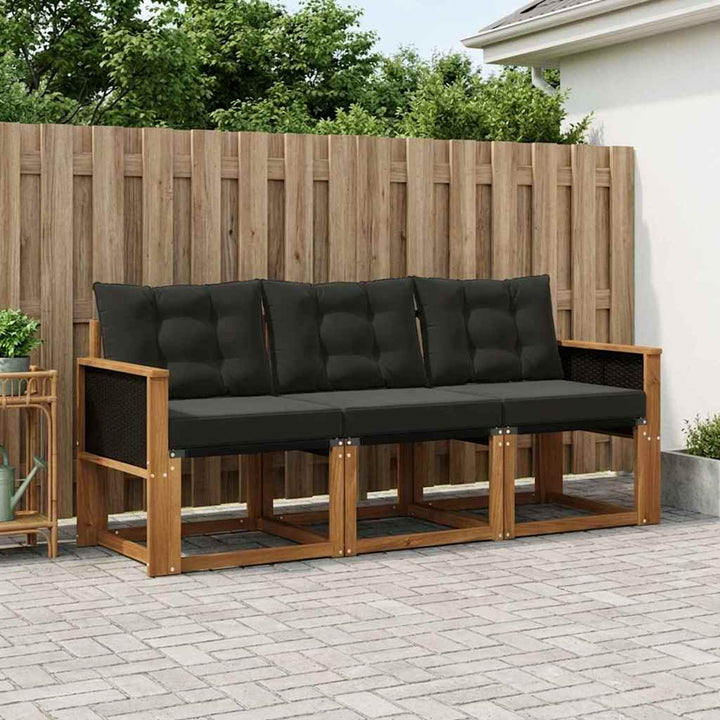 Udendørs sofagruppe med pude 3 pcs Naturfarvet og sort
