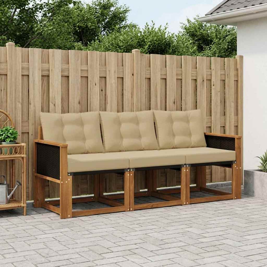 Udendørs sofagruppe med pude 3 pcs Naturlig og Beige