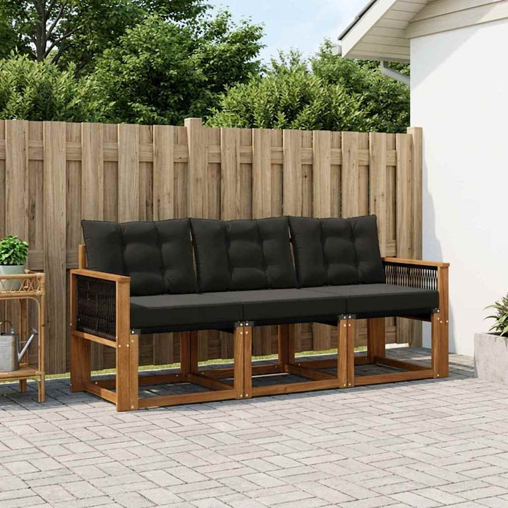 Udendørs sofagruppe med pude 3 pcs Naturfarvet og sort