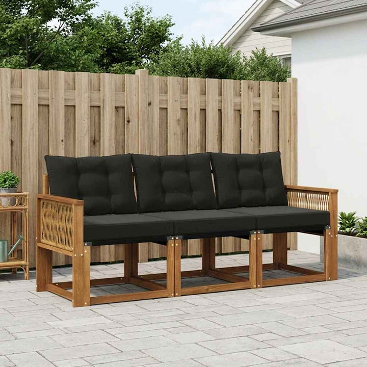Udendørs sofagruppe med pude 3 pcs Naturfarvet og sort