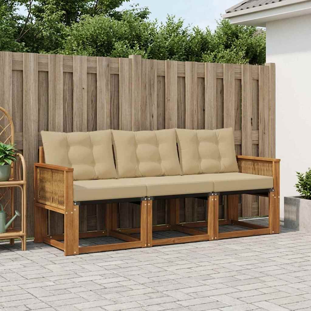 Udendørs sofagruppe med pude 3 pcs Naturlig og Beige