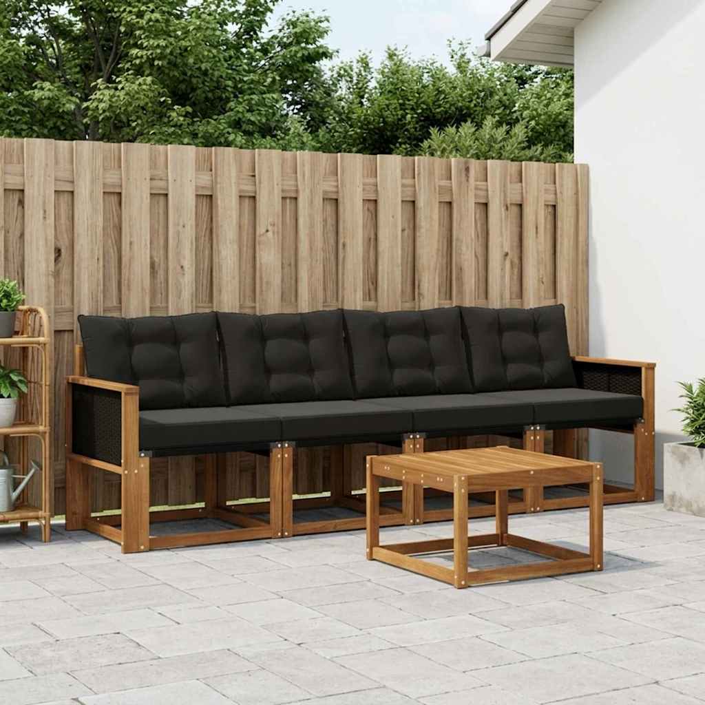 Udendørs sofagruppe med pude 5 pcs Naturfarvet og sort