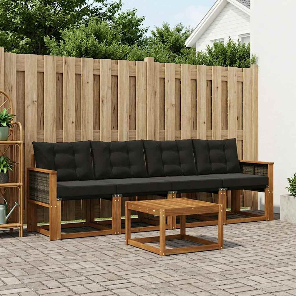 Udendørs sofagruppe med pude 5 pcs Naturfarvet og sort