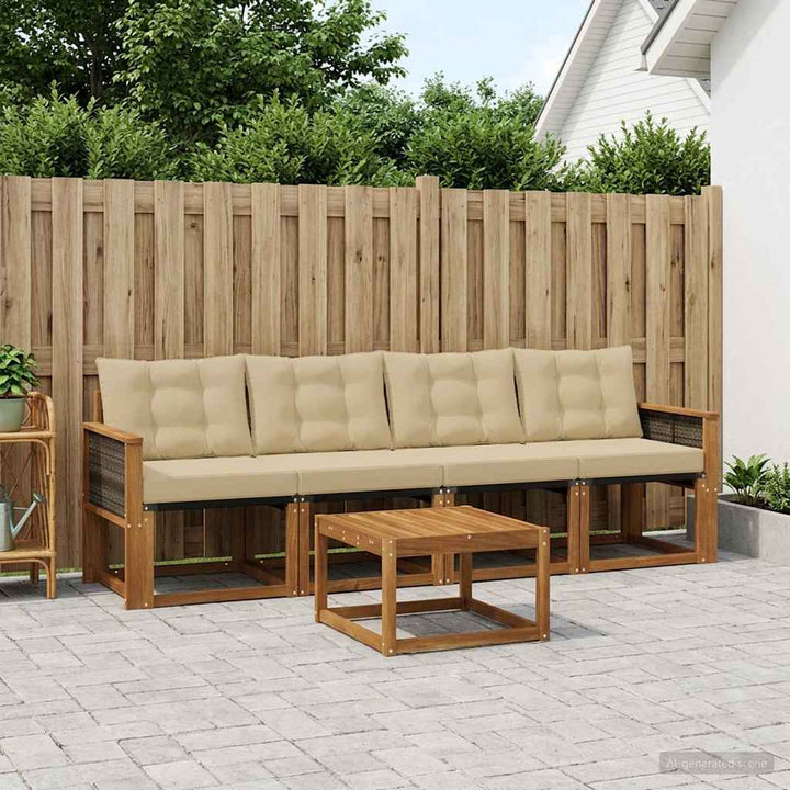 Udendørs sofagruppe med pude 5 pcs Naturlig og Beige