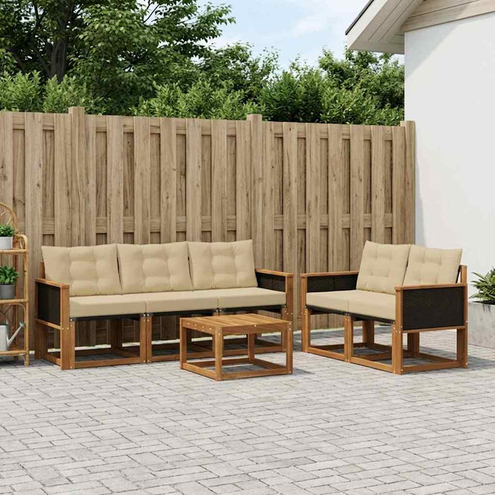 Udendørs sofagruppe med pude 6 pcs Naturlig og Beige