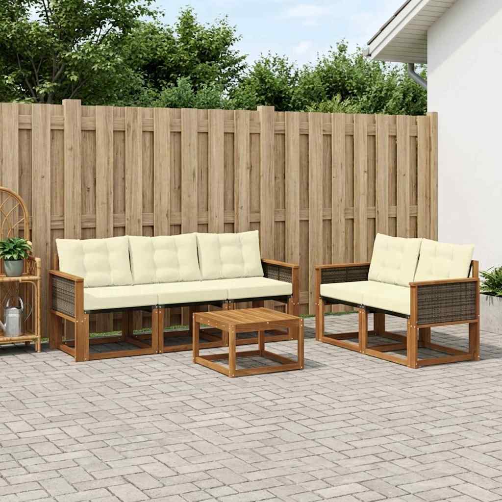 Udendørs sofagruppe med pude 6 pcs Naturlig og Fløde