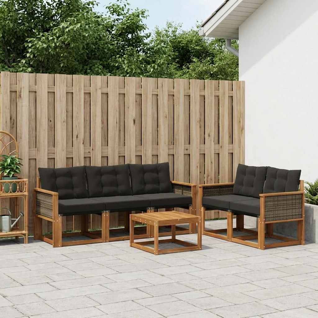 Udendørs sofagruppe med pude 6 pcs Naturfarvet og sort