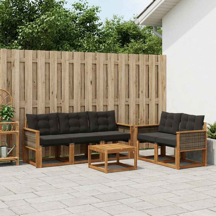 Udendørs sofagruppe med pude 6 pcs Naturfarvet og sort