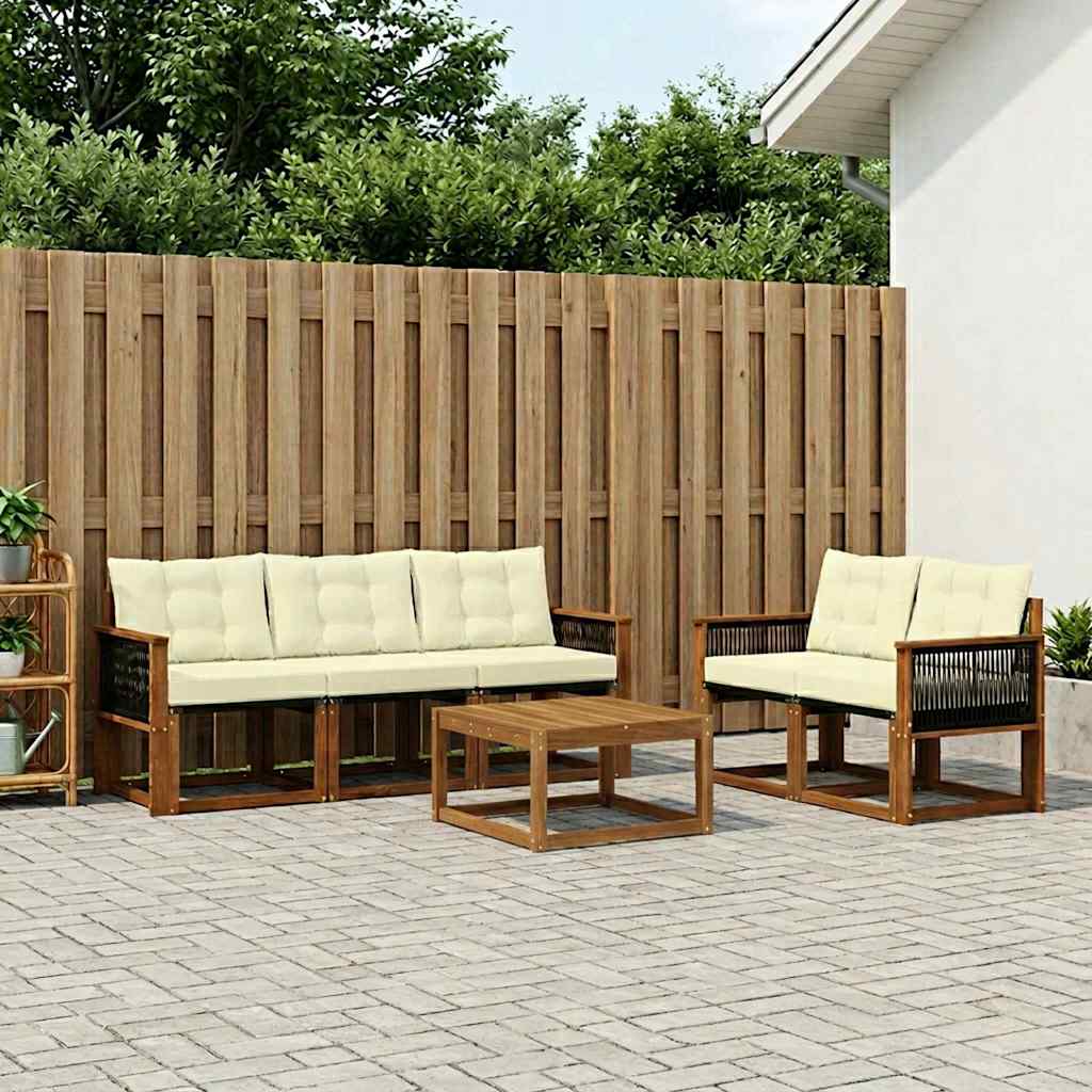 Udendørs sofagruppe med pude 6 pcs Naturlig og Fløde