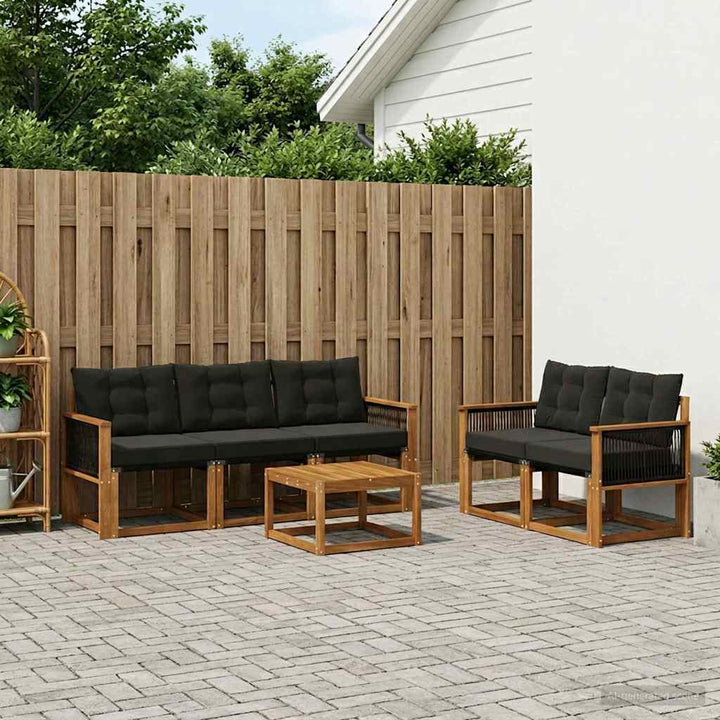 Udendørs sofagruppe med pude 6 pcs Naturfarvet og sort