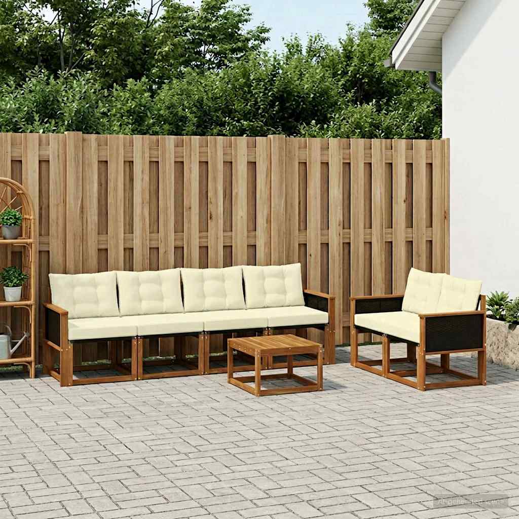 Udendørs sofagruppe med pude 7 pcs Naturlig og Fløde
