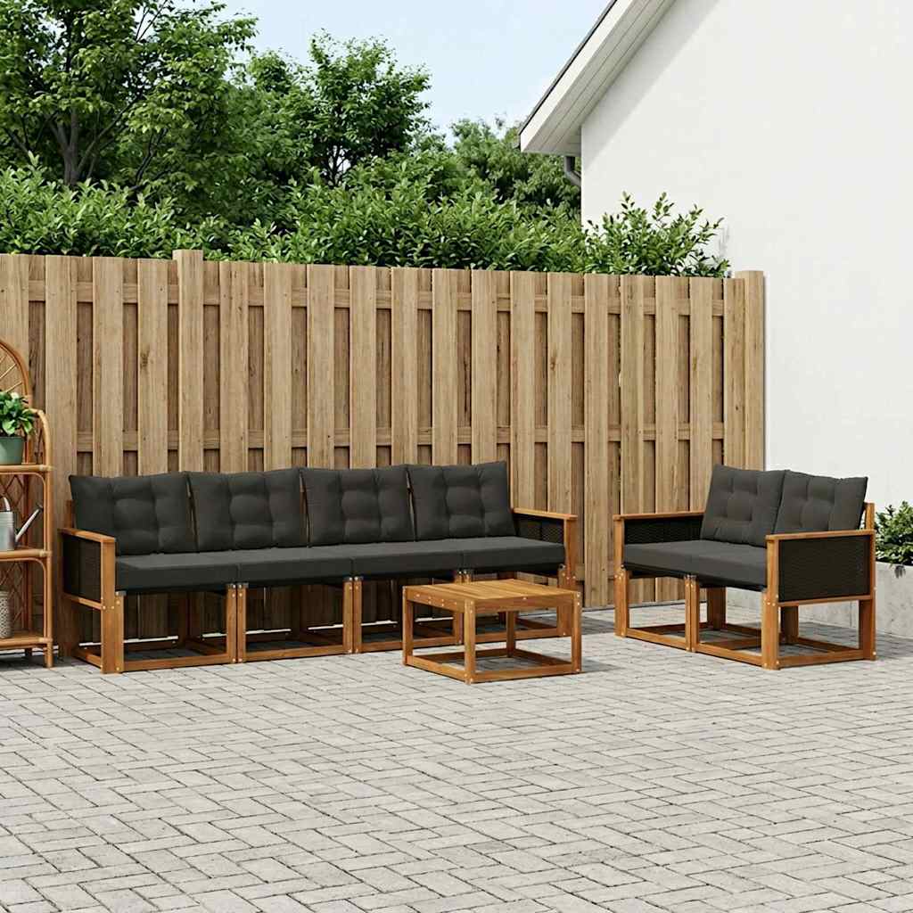 Udendørs sofagruppe med pude 7 pcs Naturfarvet og sort