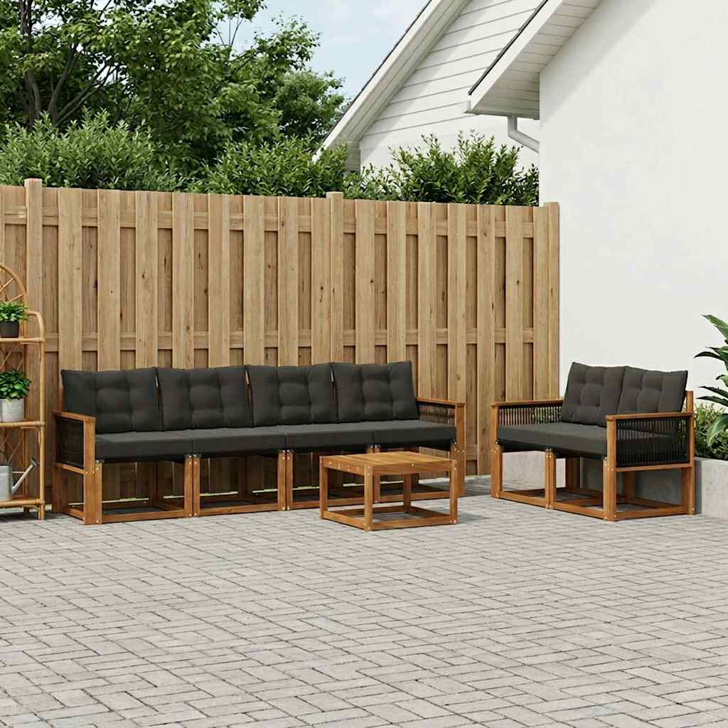 Udendørs sofagruppe med pude 7 pcs Naturfarvet og sort