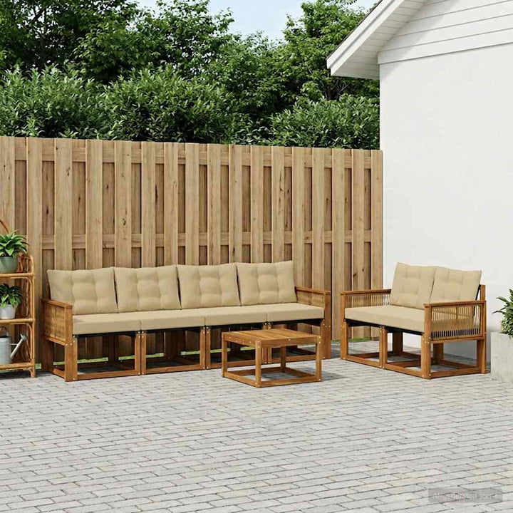 Udendørs sofagruppe med pude 7 pcs Naturlig og Beige