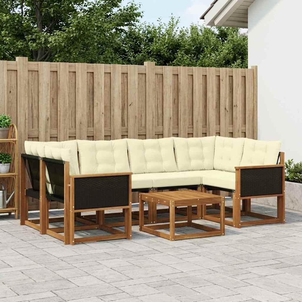 Udendørs sofagruppe med pude 7 pcs Naturlig og Fløde