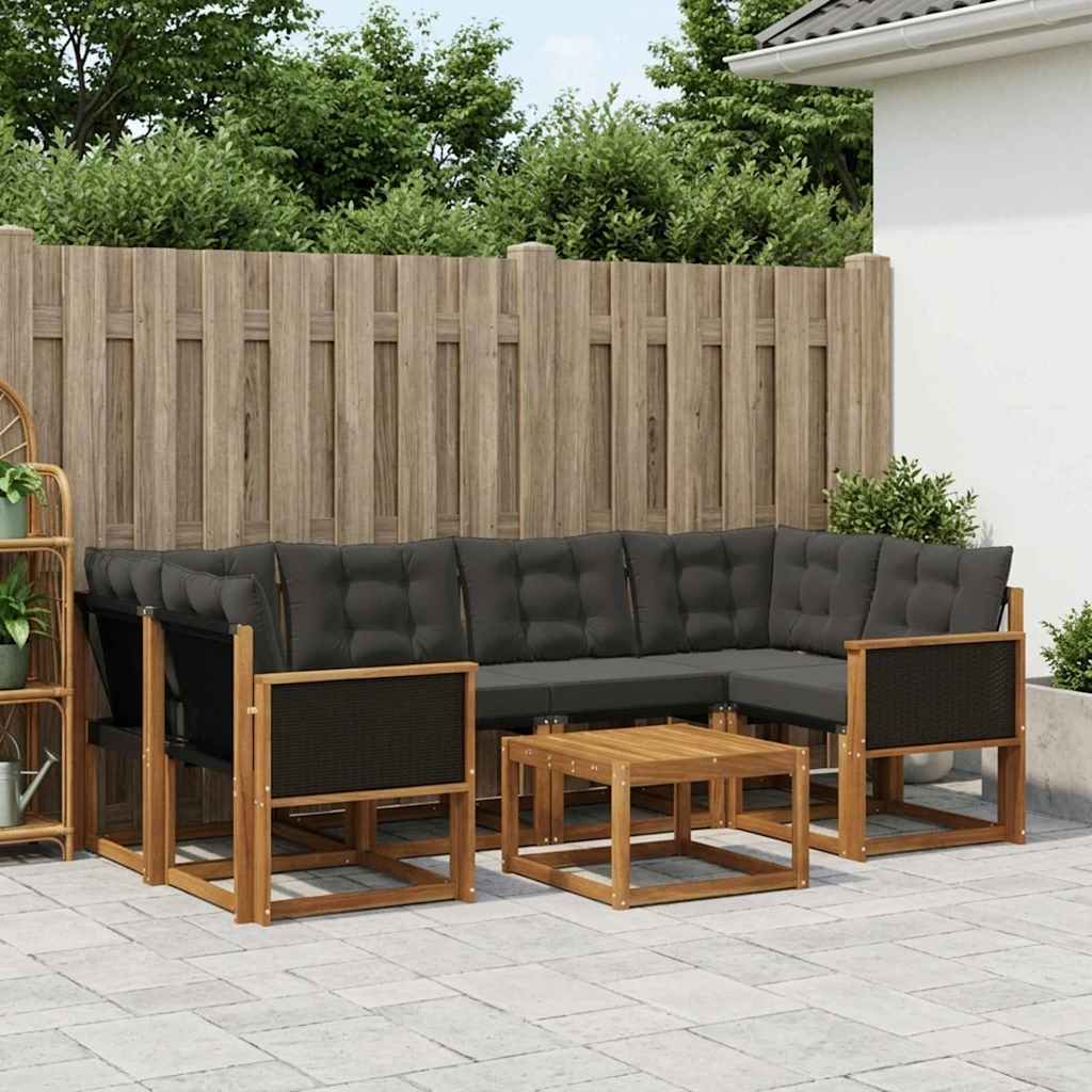 Udendørs sofagruppe med pude 7 pcs Naturfarvet og sort