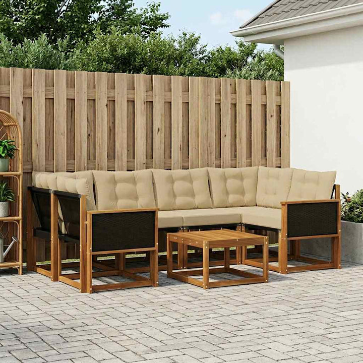 Udendørs sofagruppe med pude 7 pcs Naturlig og Beige