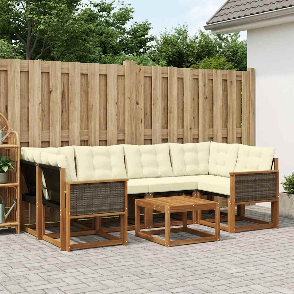Udendørs sofagruppe med pude 7 pcs Naturlig og Fløde
