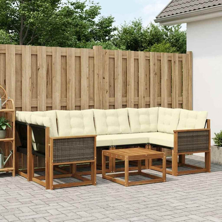 Udendørs sofagruppe med pude 7 pcs Naturlig og Fløde