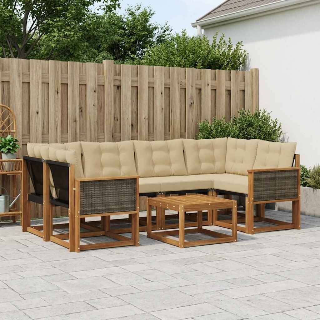 Udendørs sofagruppe med pude 7 pcs Naturlig og Beige