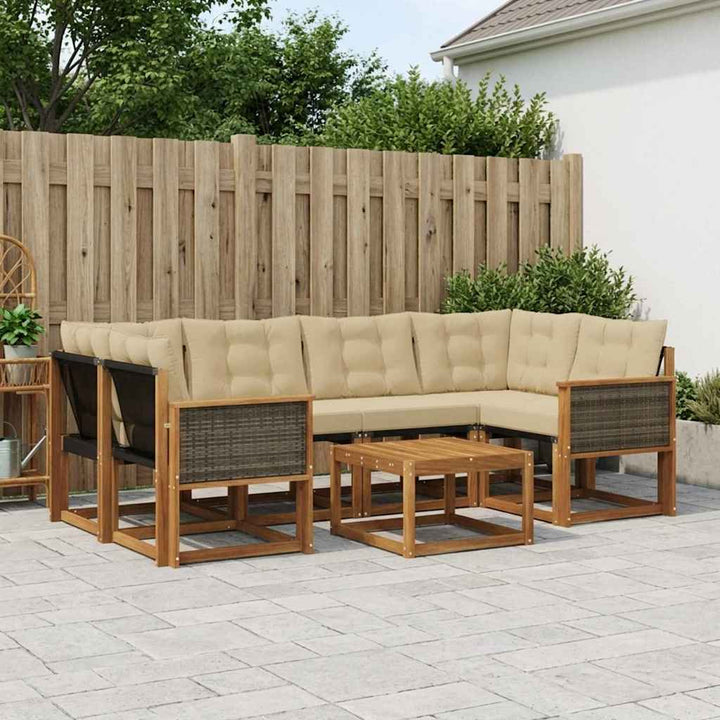 Udendørs sofagruppe med pude 7 pcs Naturlig og Beige