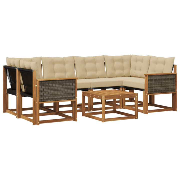 Udendørs sofagruppe med pude 7 pcs Naturlig og Beige