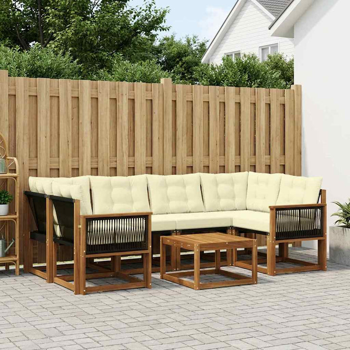 Udendørs sofagruppe med pude 7 pcs Naturlig og Fløde