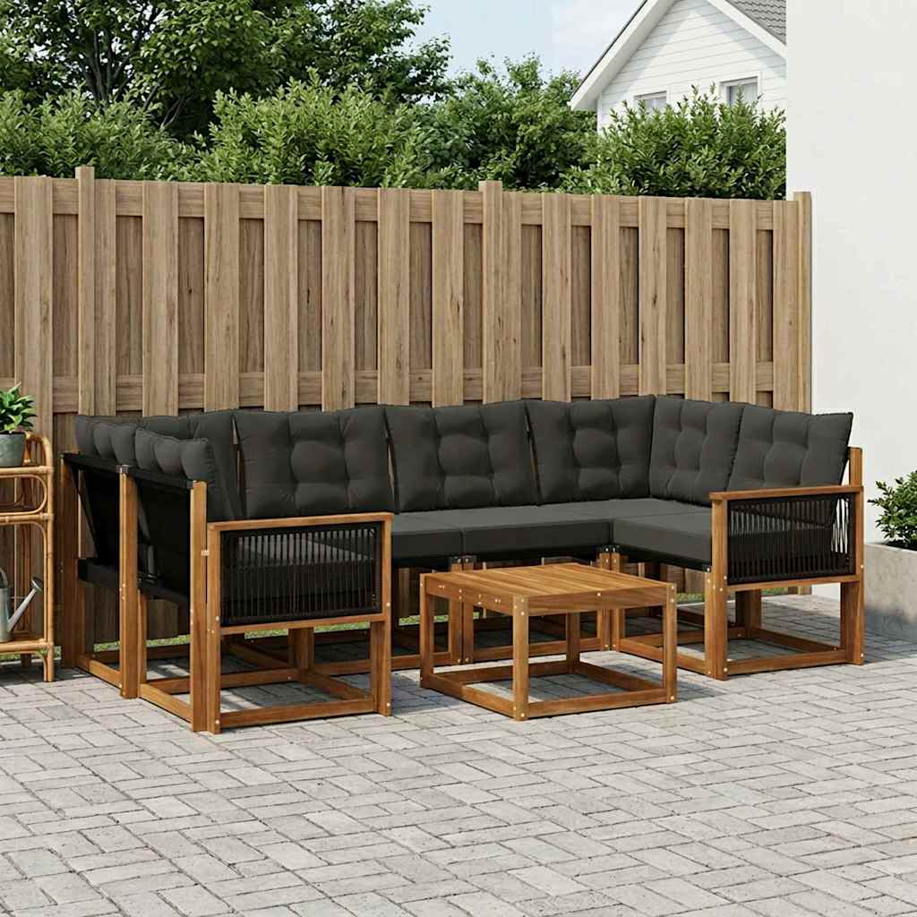 Udendørs sofagruppe med pude 7 pcs Naturfarvet og sort
