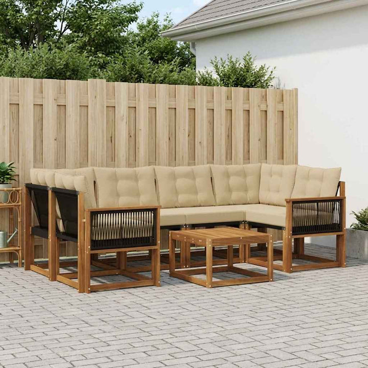 Udendørs sofagruppe med pude 7 pcs Naturlig og Beige