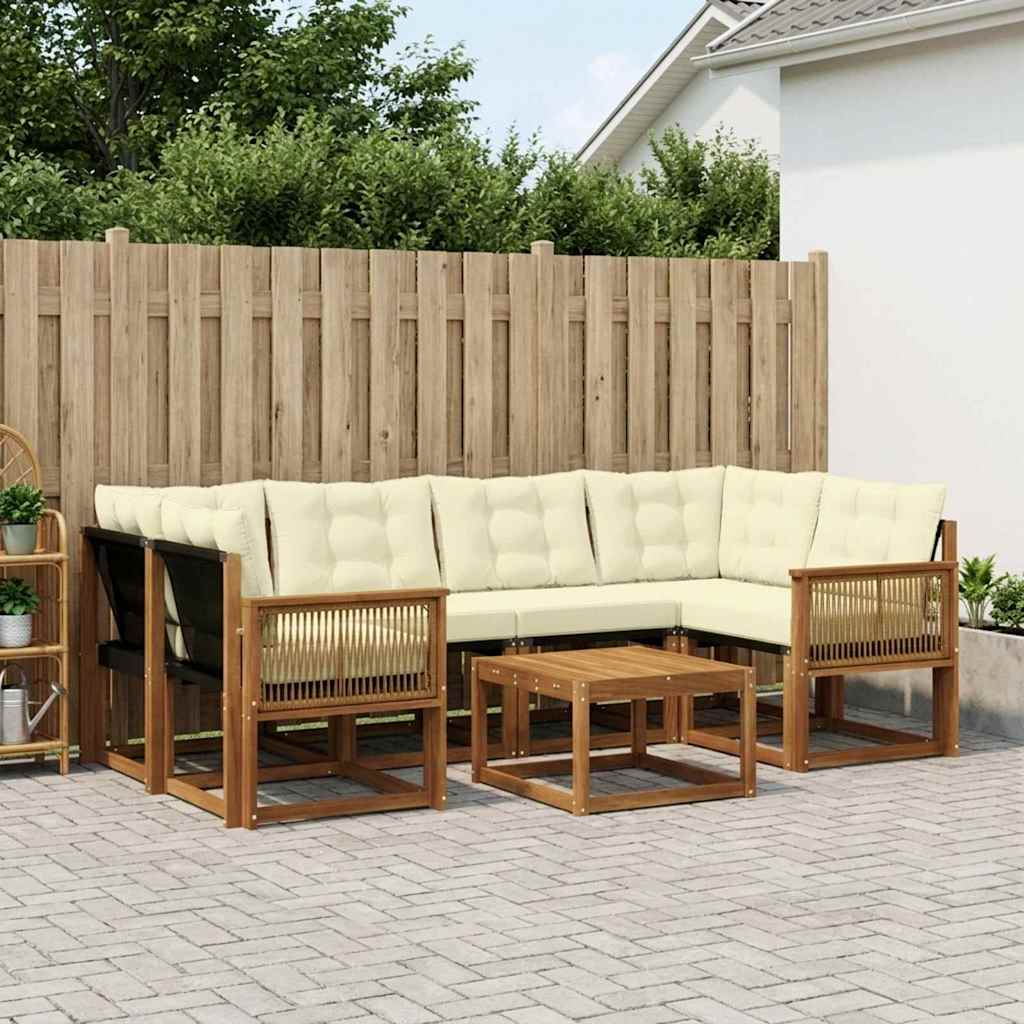 Udendørs sofagruppe med pude 7 pcs Naturlig og Fløde