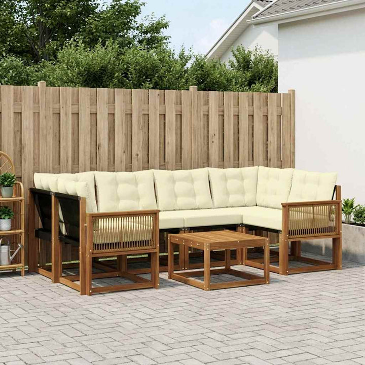 Udendørs sofagruppe med pude 7 pcs Naturlig og Fløde