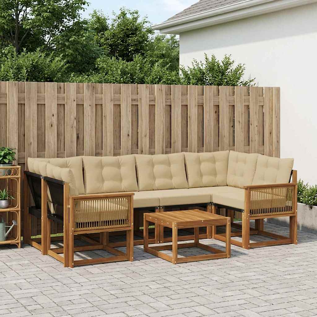 Udendørs sofagruppe med pude 7 pcs Naturlig og Beige