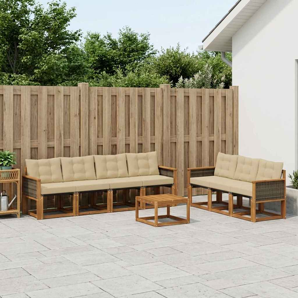 Udendørs sofagruppe med pude 8 pcs Naturlig og Beige
