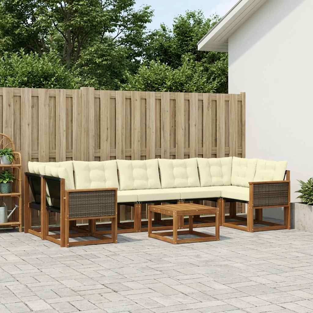 Udendørs sofagruppe med pude 8 pcs Naturlig og Fløde