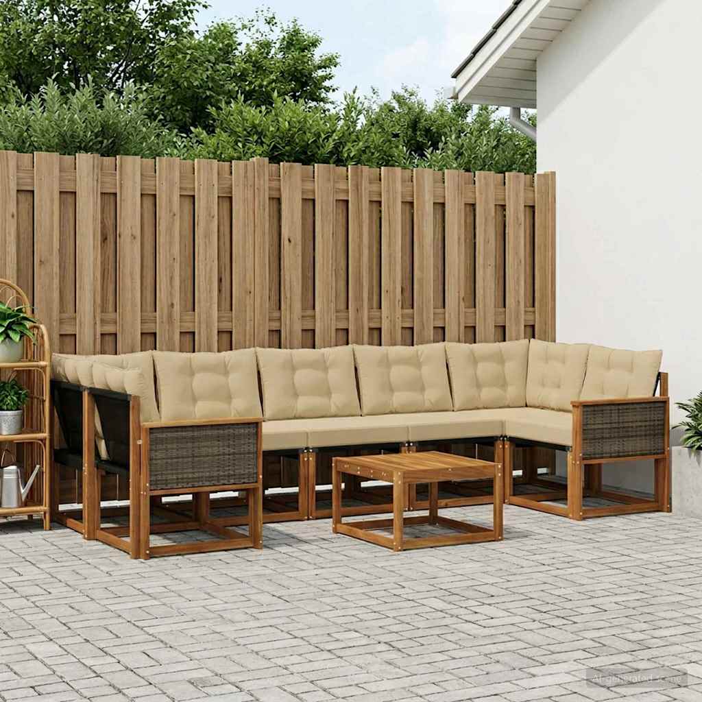 Udendørs sofagruppe med pude 8 pcs Naturlig og Beige