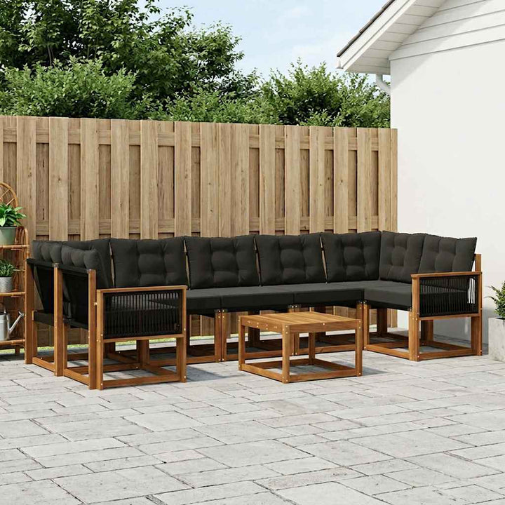 Udendørs sofagruppe med pude 8 pcs Naturfarvet og sort