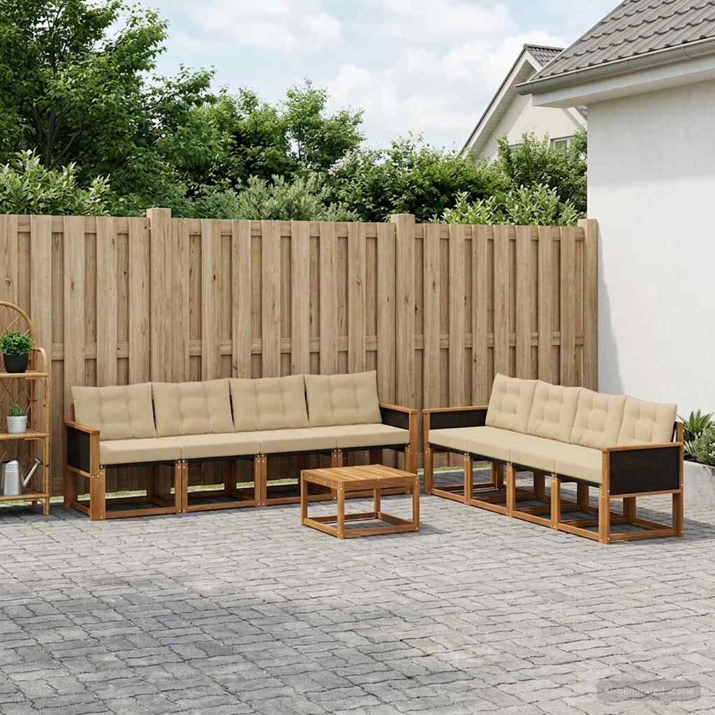 Udendørs sofagruppe med pude 9 pcs Naturlig og Beige