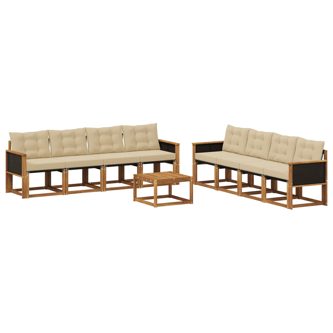 Udendørs sofagruppe med pude 9 pcs Naturlig og Beige
