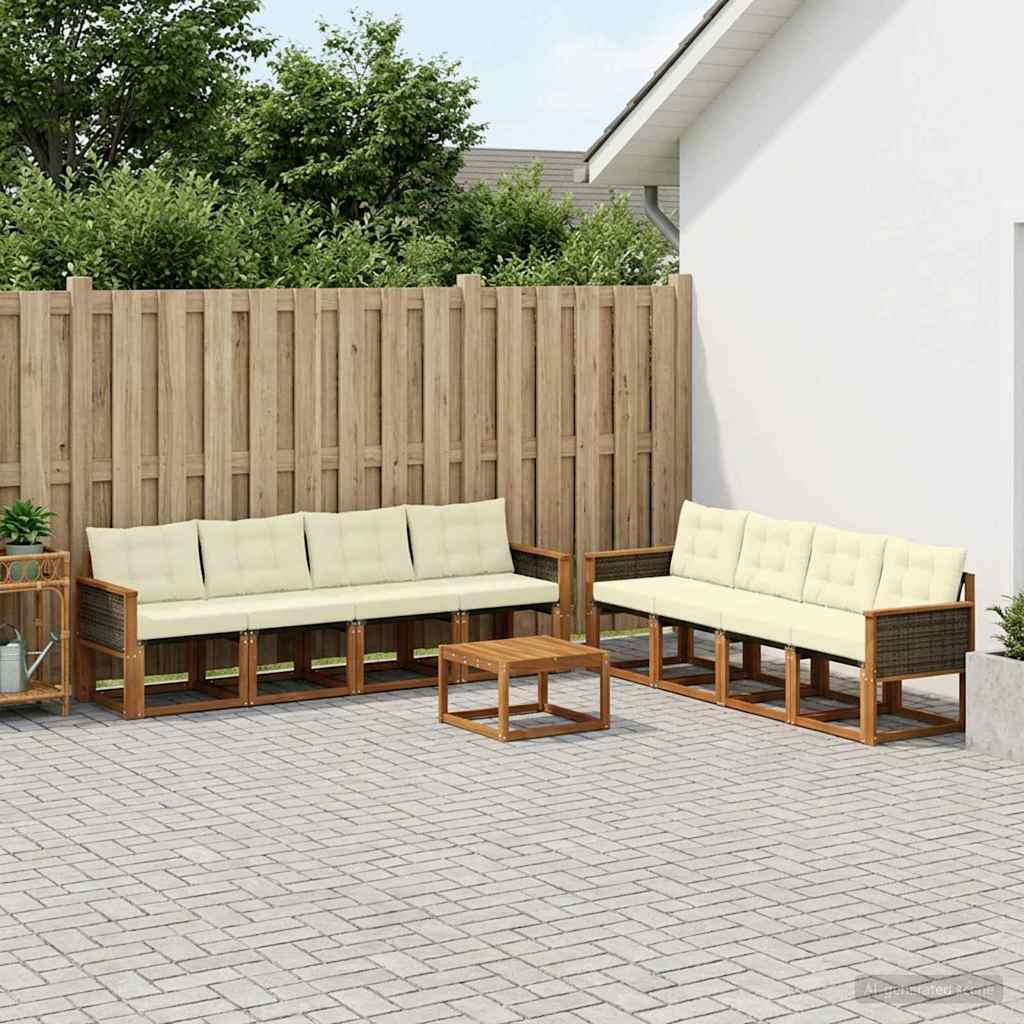Udendørs sofagruppe med pude 9 pcs Naturlig og Fløde