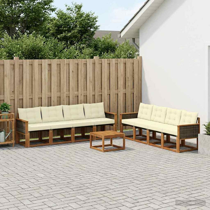 Udendørs sofagruppe med pude 9 pcs Naturlig og Fløde