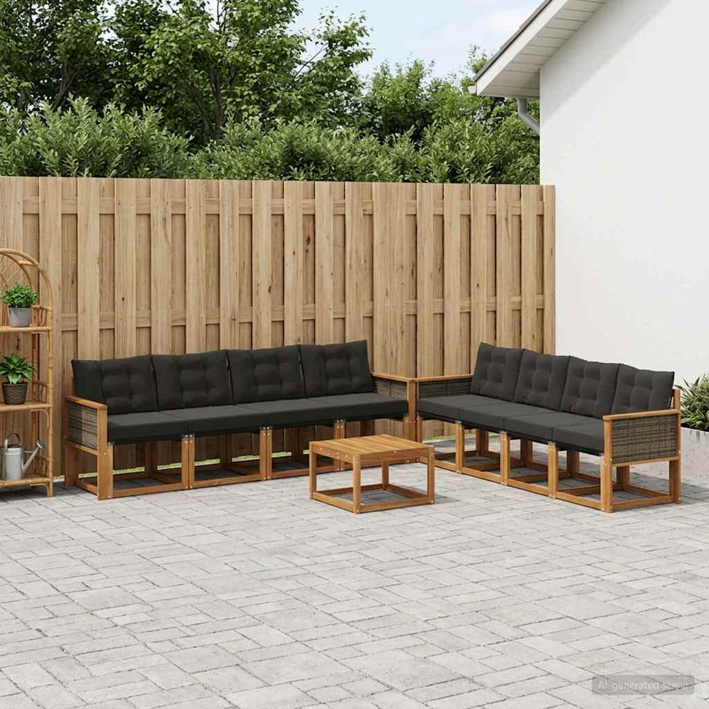 Udendørs sofagruppe med pude 9 pcs Naturfarvet og sort
