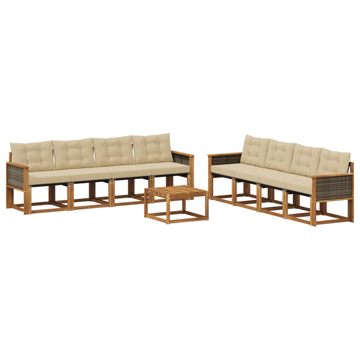Udendørs sofagruppe med pude 9 pcs Naturlig og Beige