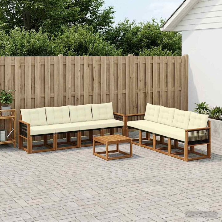 Udendørs sofagruppe med pude 9 pcs Naturlig og Fløde