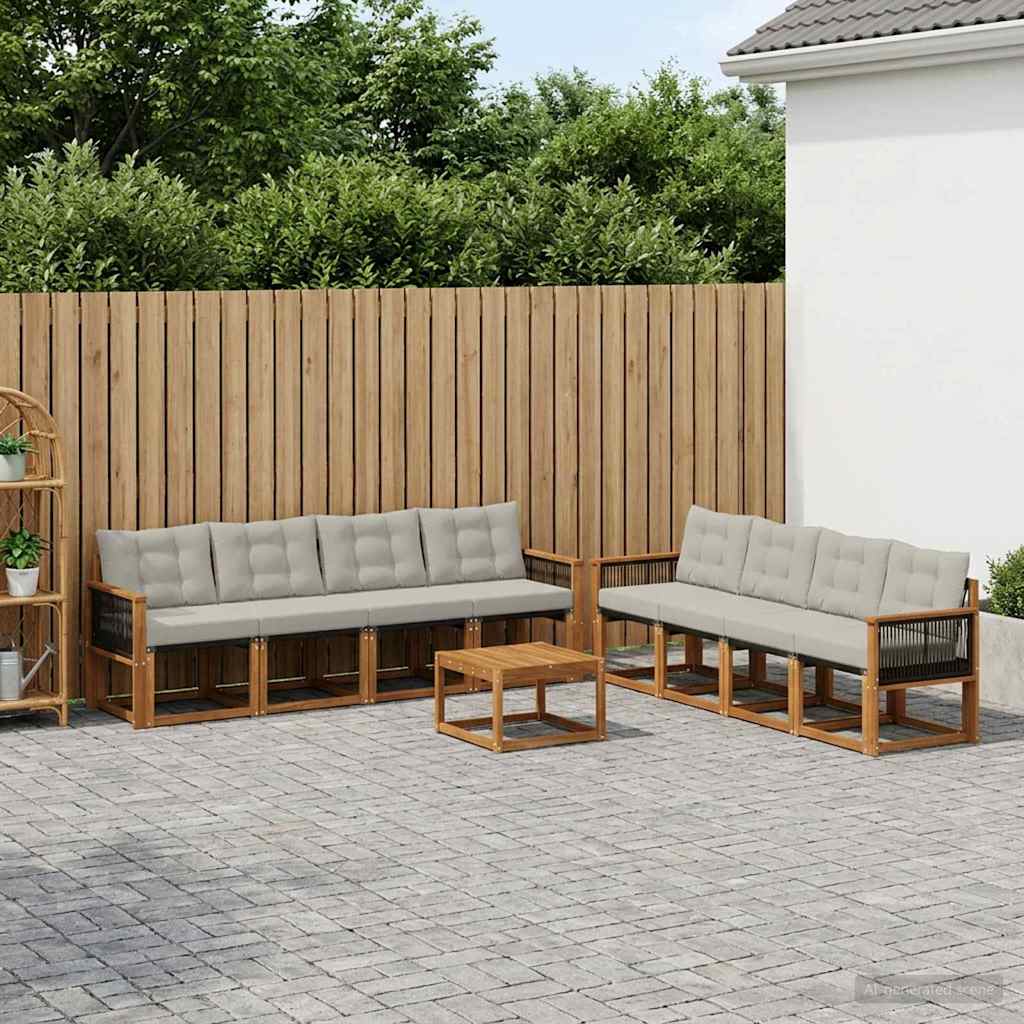 Udendørs sofagruppe med pude 9 pcs Naturfarvet og lysegrå