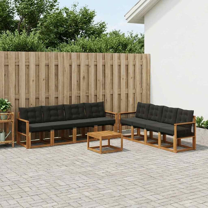 Udendørs sofagruppe med pude 9 pcs Naturfarvet og sort
