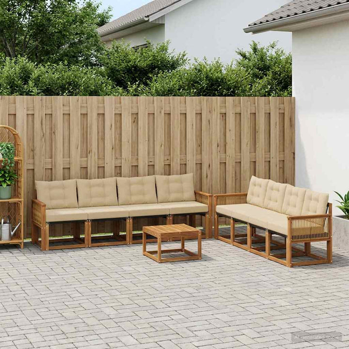 Udendørs sofagruppe med pude 9 pcs Naturlig og Beige