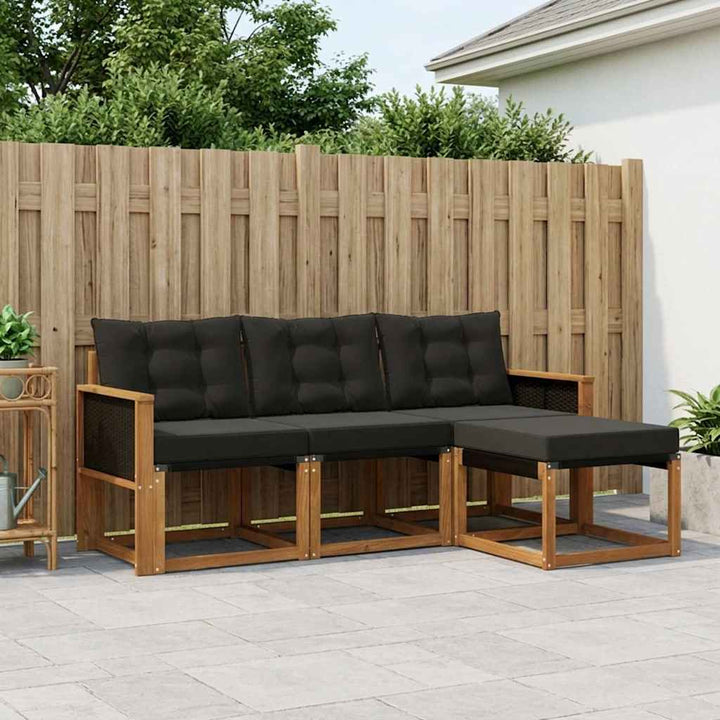 Udendørs sofagruppe med pude 4 pcs Naturfarvet og sort