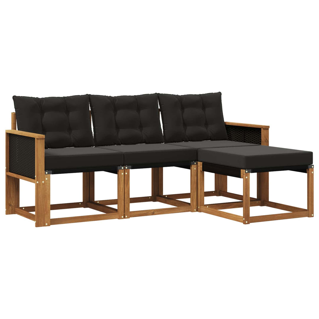 Udendørs sofagruppe med pude 4 pcs Naturfarvet og sort