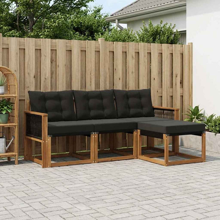 Udendørs sofagruppe med pude 4 pcs Naturfarvet og sort