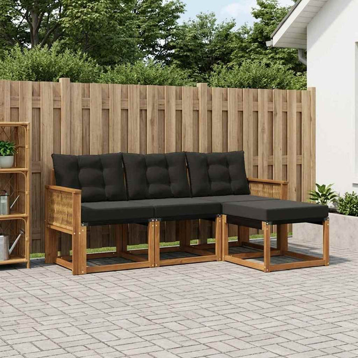 Udendørs sofagruppe med pude 4 pcs Naturfarvet og sort